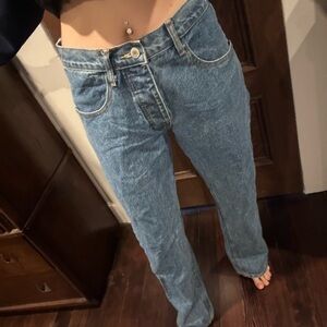Mid-Rise Straight Leg Blue Denim Jeans